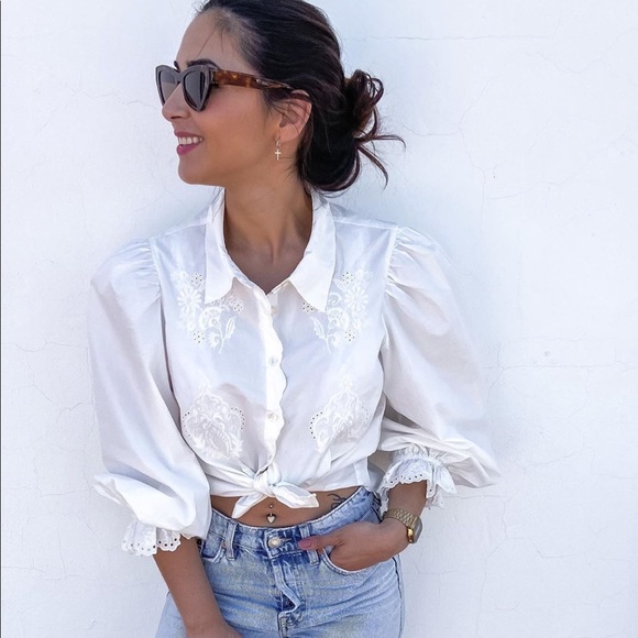 Zara Embroidered Poplin Blouse NWT - Picture 4 of 16